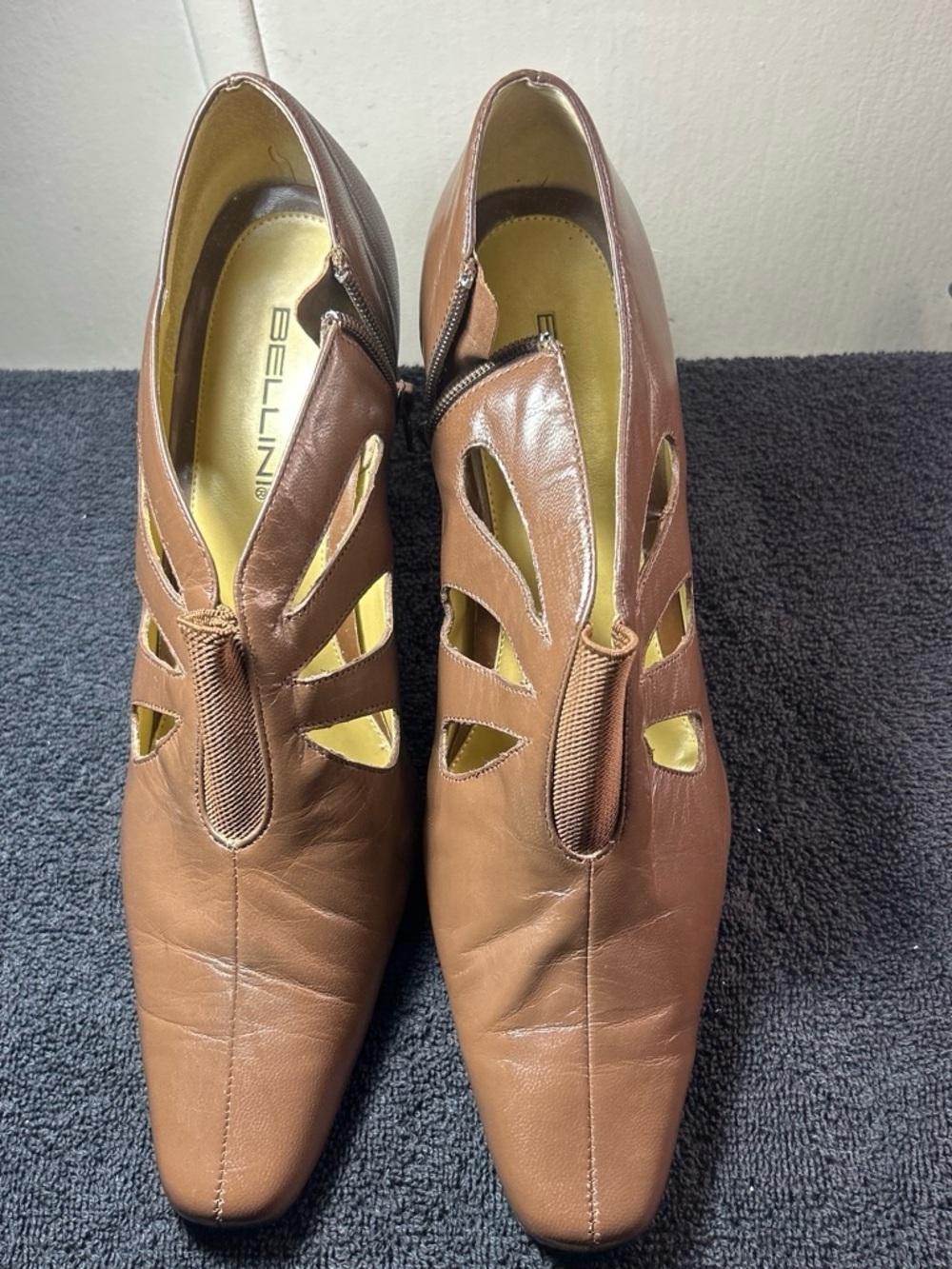 Bellini Brown Leather Cutout Women's Heels